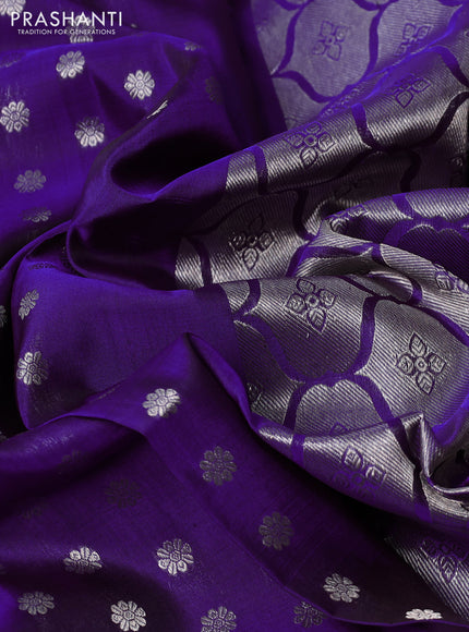 Venkatagiri silk saree purple with allover silver zari woven buttas and long silver zari woven border