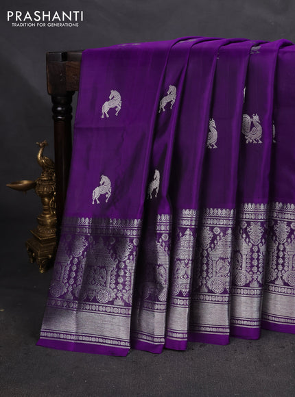 Venkatagiri silk saree violet with silver zari woven buttas and long silver zari woven border