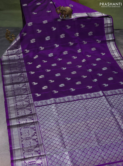 Venkatagiri silk saree violet with silver zari woven buttas and long silver zari woven border
