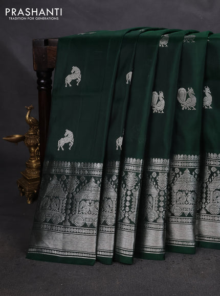 Venkatagiri silk saree green with silver zari woven buttas and long silver zari woven border