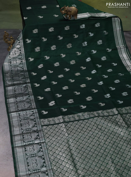 Venkatagiri silk saree green with silver zari woven buttas and long silver zari woven border