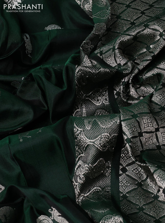 Venkatagiri silk saree green with silver zari woven buttas and long silver zari woven border