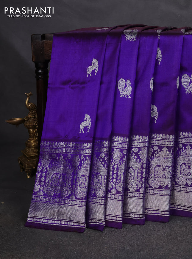Venkatagiri silk saree blue with silver zari woven buttas and long silver zari woven border