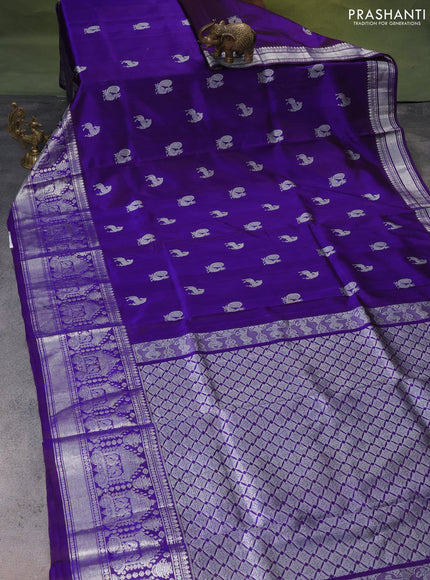Venkatagiri silk saree blue with silver zari woven buttas and long silver zari woven border