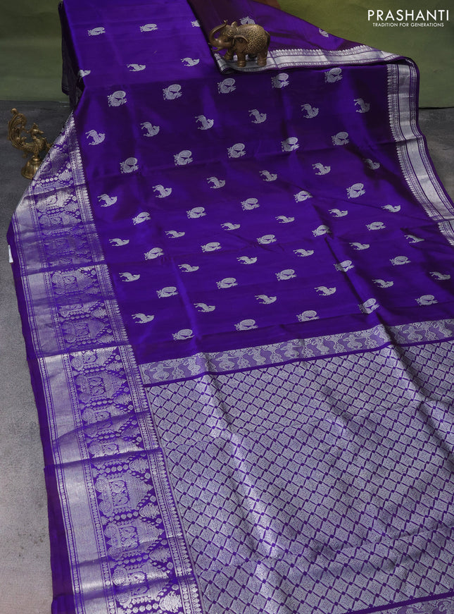 Venkatagiri silk saree blue with silver zari woven buttas and long silver zari woven border