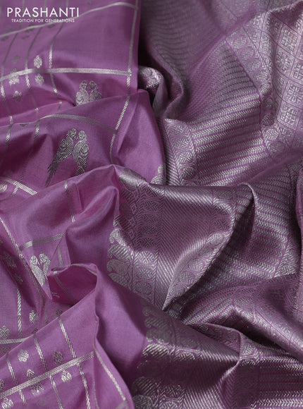 Venkatagiri silk saree pastel lavender with allover silver zari checks & buttas and long silver zari woven border