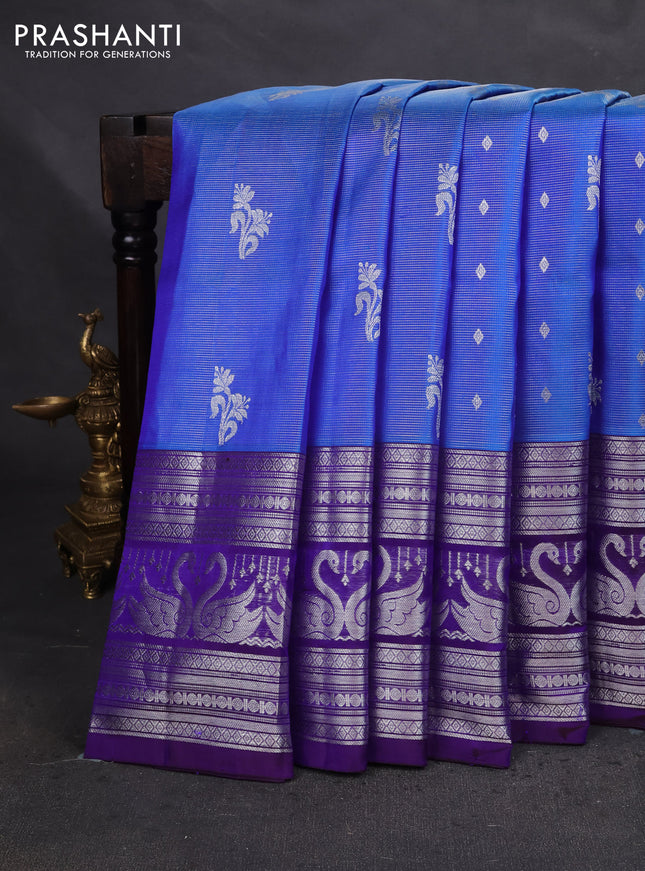 Venkatagiri silk saree cs blue and blue with allover silver zari weaves & buttas and long silver zari woven border