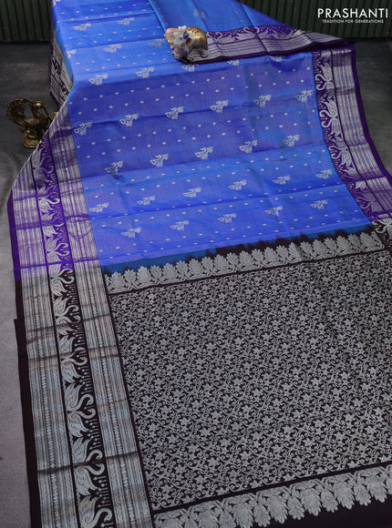 Venkatagiri silk saree cs blue and blue with allover silver zari weaves & buttas and long silver zari woven border