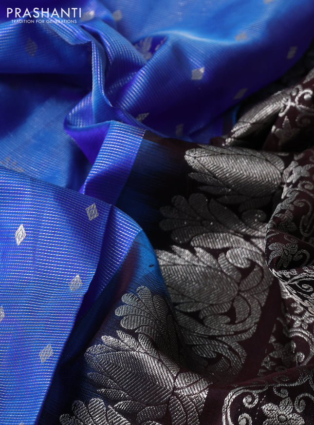 Venkatagiri silk saree cs blue and blue with allover silver zari weaves & buttas and long silver zari woven border