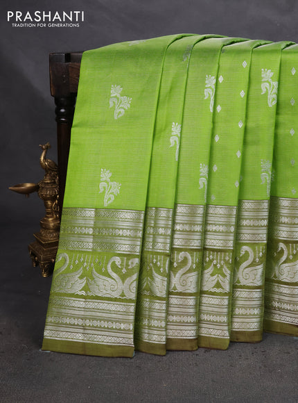 Venkatagiri silk saree light green with allover silver zari weaves & buttas and long silver zari woven border