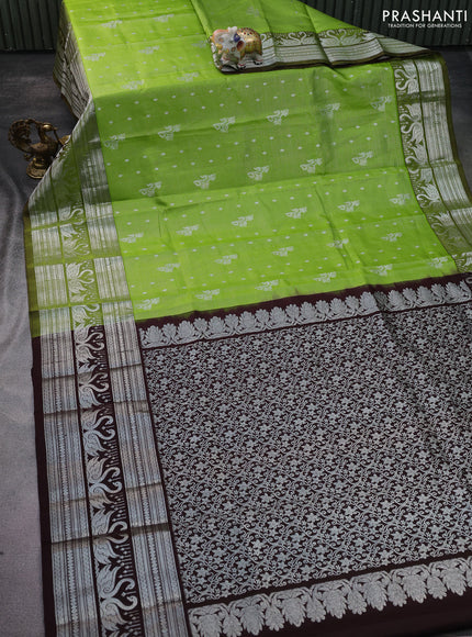 Venkatagiri silk saree light green with allover silver zari weaves & buttas and long silver zari woven border