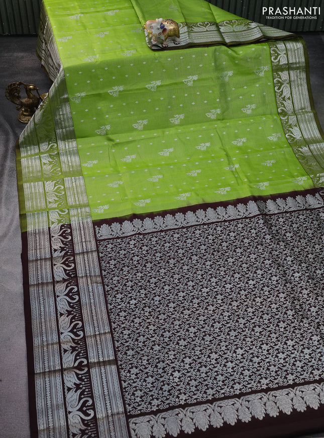 Venkatagiri silk saree light green with allover silver zari weaves & buttas and long silver zari woven border