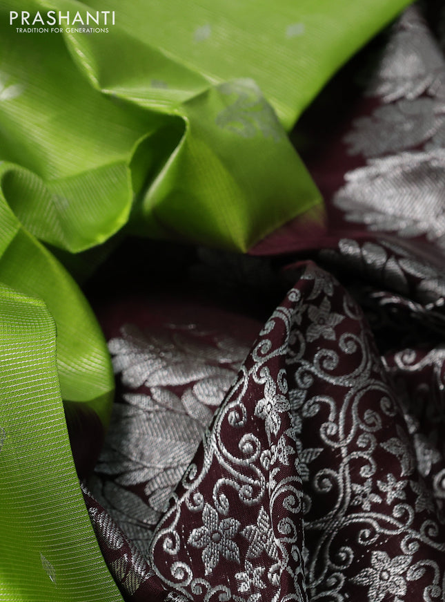 Venkatagiri silk saree light green with allover silver zari weaves & buttas and long silver zari woven border