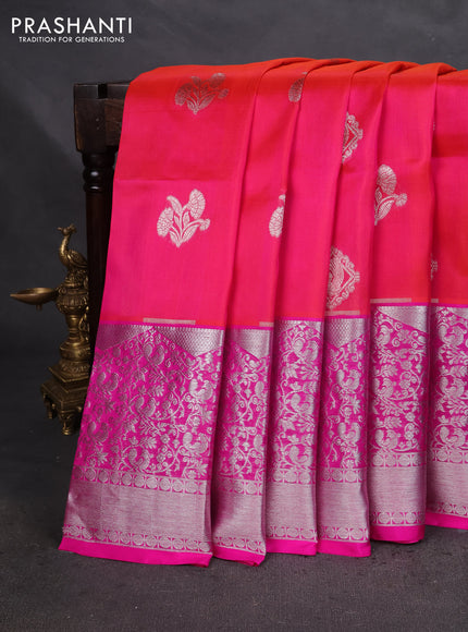 Venkatagiri silk saree dual shade of pinkish orange and pink with silver zari woven buttas and long zari woven border