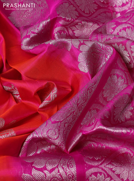 Venkatagiri silk saree dual shade of pinkish orange and pink with silver zari woven buttas and long zari woven border