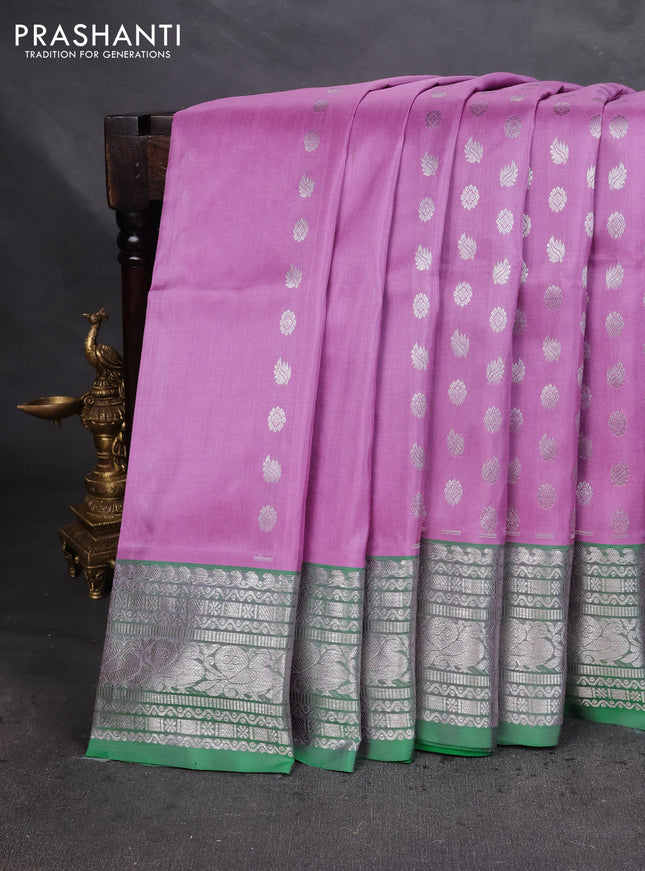 Venkatagiri silk saree lavender and green with silver zari woven buttas and silver zari woven border