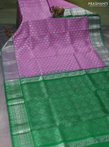 Venkatagiri silk saree lavender and green with silver zari woven buttas and silver zari woven border