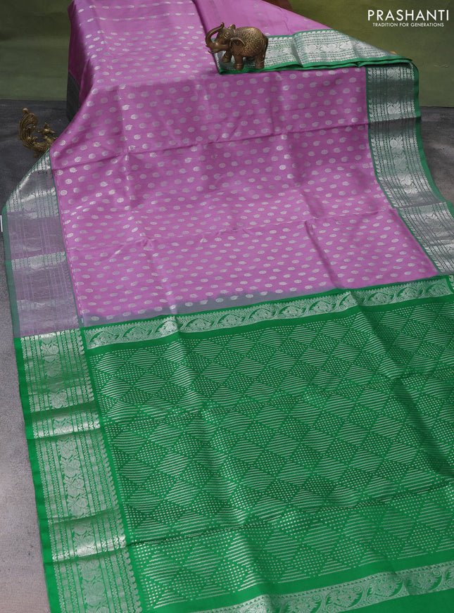Venkatagiri silk saree lavender and green with silver zari woven buttas and silver zari woven border