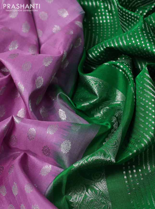 Venkatagiri silk saree lavender and green with silver zari woven buttas and silver zari woven border