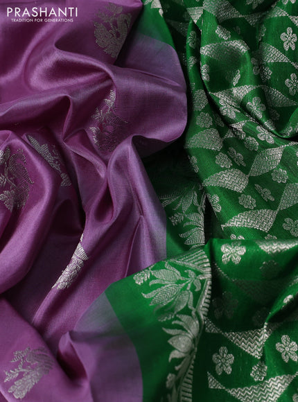 Venkatagiri silk saree lavender shade and green with silver zari woven buttas and long silver zari woven border
