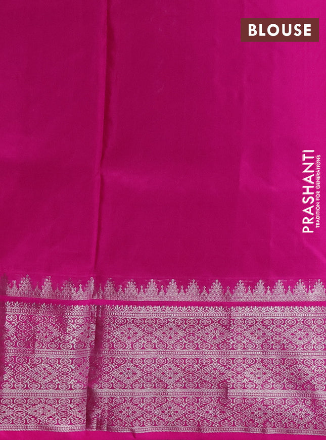 Venkatagiri silk saree green and pink with silver zari checks & buttas and long silver zari woven border