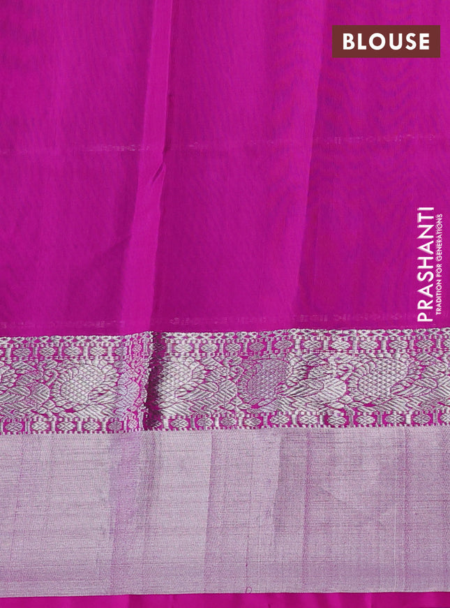 Venkatagiri silk saree teal green and pink with allover silver zari weaves and long silver zari woven border