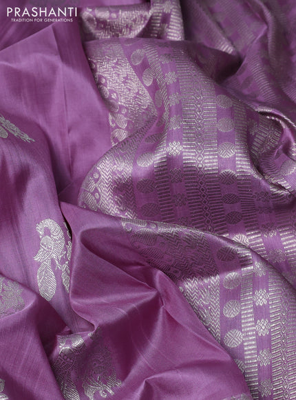 Venkatagiri silk saree lavender with silver zari woven buttas and long silver zari woven border