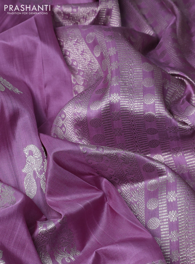 Venkatagiri silk saree lavender with silver zari woven buttas and long silver zari woven border