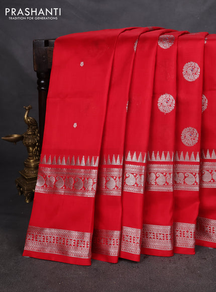 Venkatagiri silk saree red with silver zari woven buttas and rettapet silver zari woven border