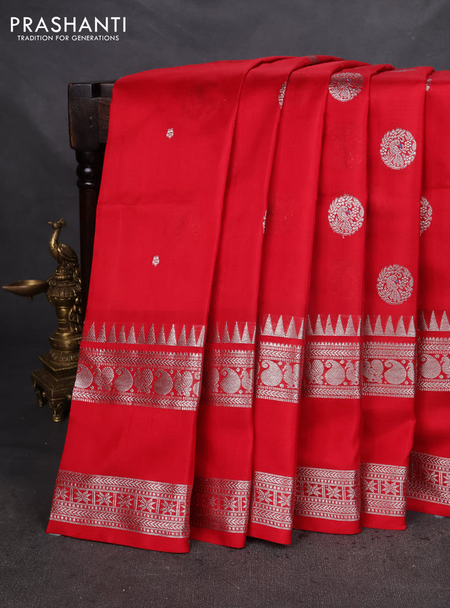 Venkatagiri silk saree red with silver zari woven buttas and rettapet silver zari woven border