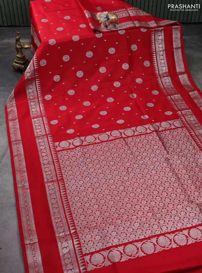 Venkatagiri silk saree red with silver zari woven buttas and rettapet silver zari woven border