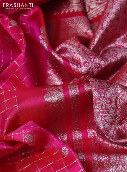 Venkatagiri silk saree pink with allover silver zari checks & buttas and long silver zari woven border