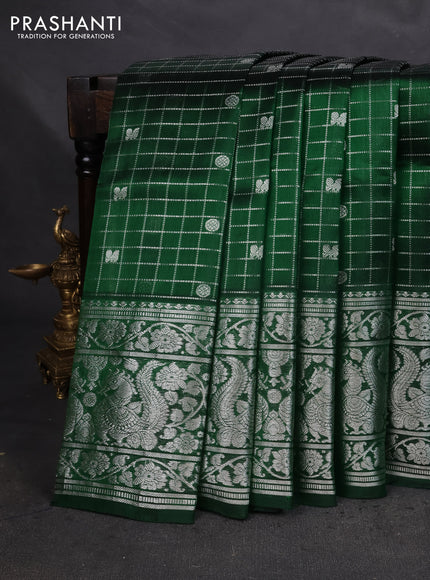 Venkatagiri silk saree green with allover silver zari checks & buttas and long silver zari woven border