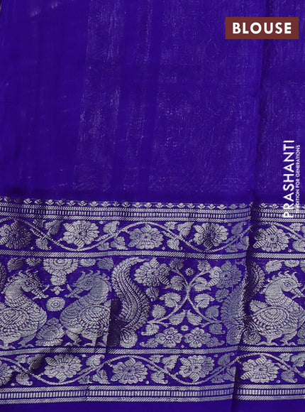Venkatagiri silk saree blue with allover silver zari checks & buttas and long silver zari woven border