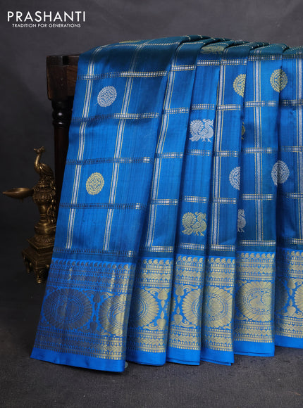 Venkatagiri silk saree cs blue with allover silver zari checks & buttas and zari woven border