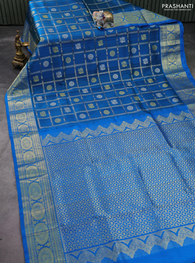 Venkatagiri silk saree cs blue with allover silver zari checks & buttas and zari woven border