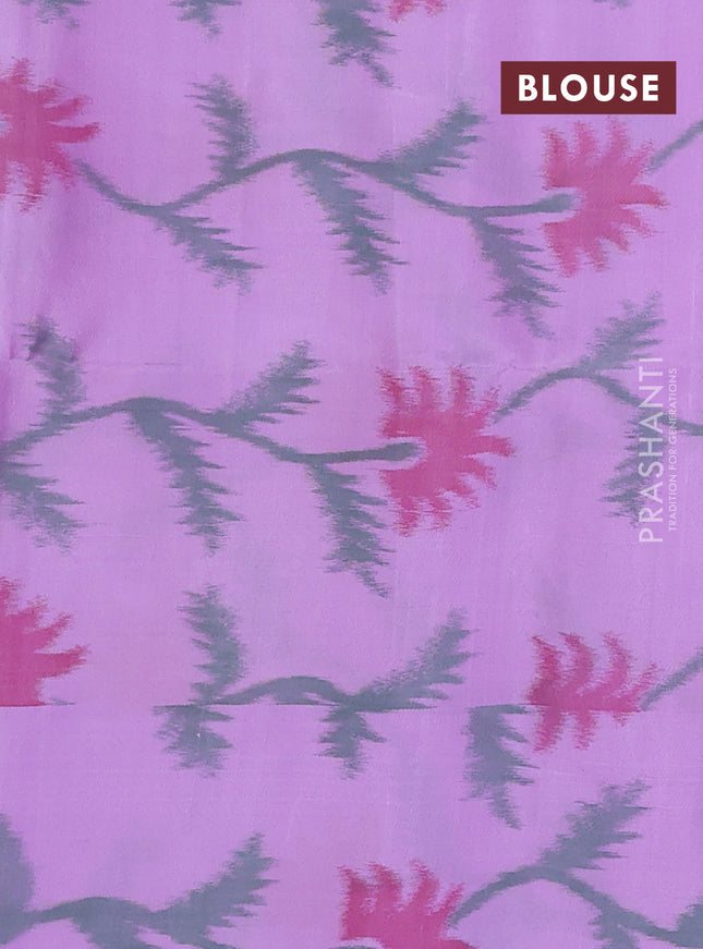 Ikat soft silk saree lime green and lavender with zari woven buttas and ikat style border