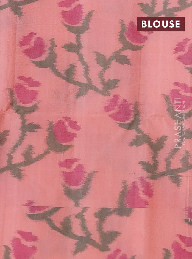 Ikat soft silk saree blue and peach orange with zari woven buttas and ikat style border