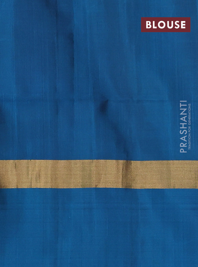 Ikat soft silk saree purple and peacock green with zari woven buttas and zari woven simple border