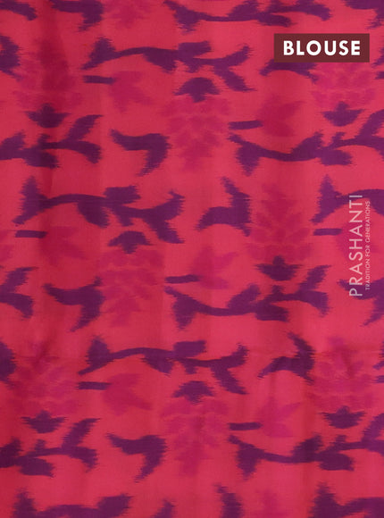 Ikat soft silk saree Dark green and dual shade of pinkish orange with zari woven buttas and ikat style border