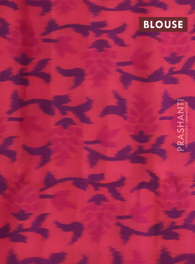 Ikat soft silk saree Dark green and dual shade of pinkish orange with zari woven buttas and ikat style border