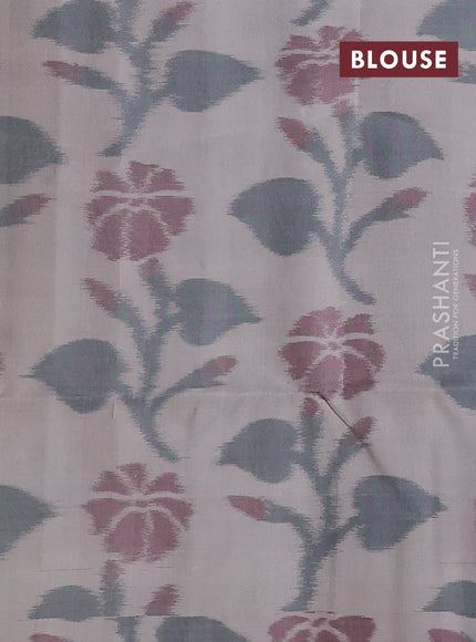 Ikat soft silk saree fluorescent green and grey with zari woven buttas and ikat style border