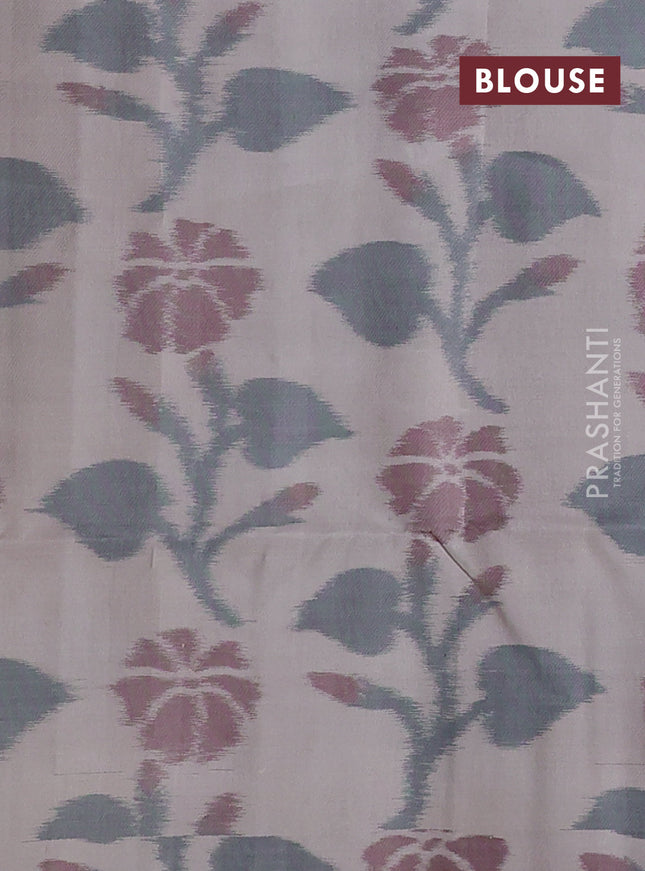 Ikat soft silk saree fluorescent green and grey with zari woven buttas and ikat style border