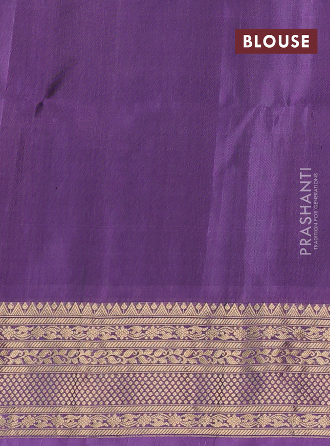 Ikat soft silk saree dark mustard and lavender shade with allover ikat weaves and zari woven border