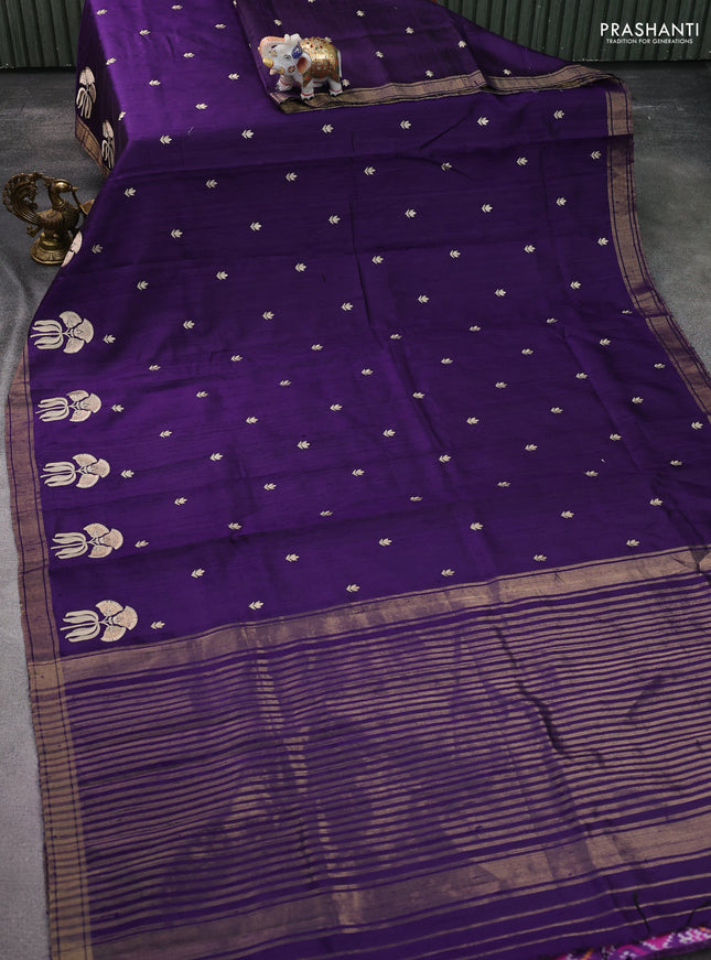 Pure raw silk saree violet and purple with embroidery buttas and embroidery butta zari border