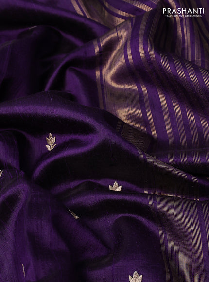 Pure raw silk saree violet and purple with embroidery buttas and embroidery butta zari border