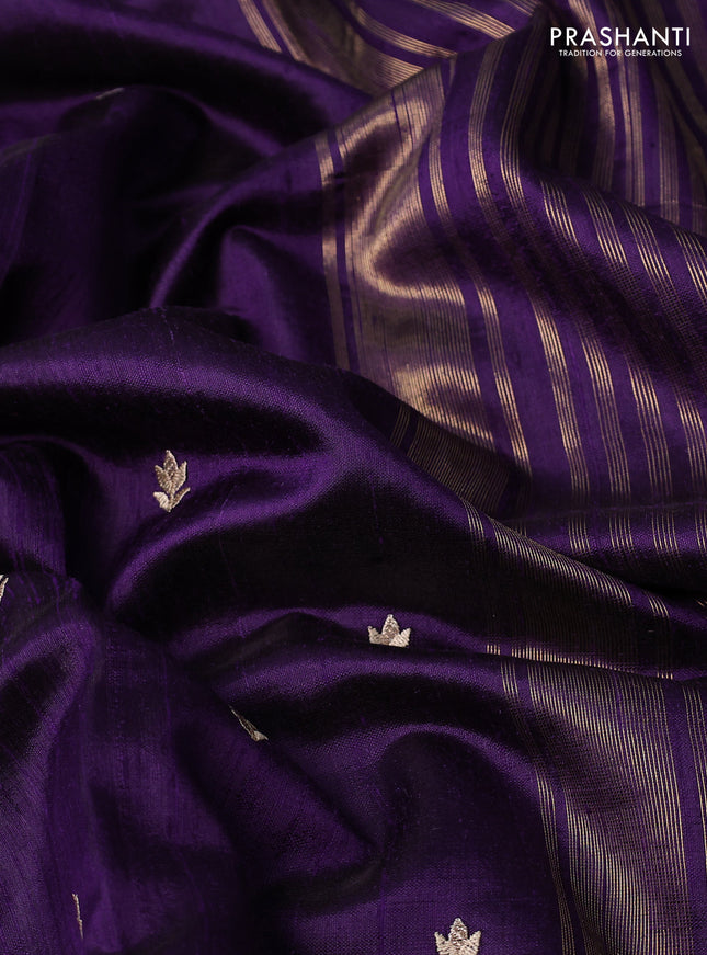 Pure raw silk saree violet and purple with embroidery buttas and embroidery butta zari border