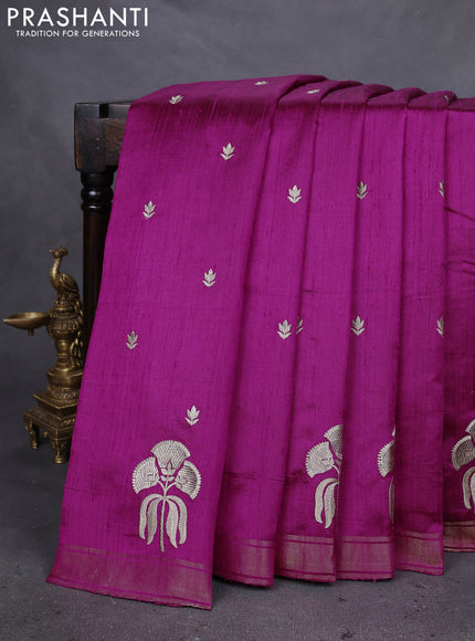 Pure raw silk saree purple with embroidery buttas and embroidery butta zari border