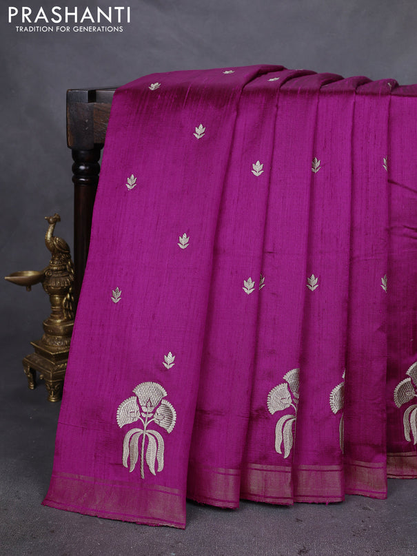 Pure raw silk saree purple with embroidery buttas and embroidery butta zari border