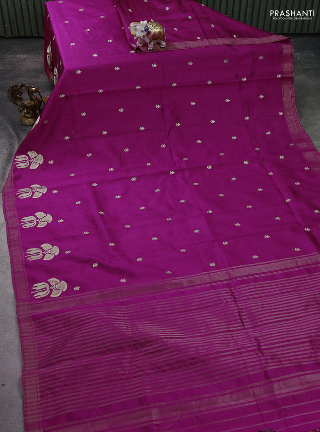 Pure raw silk saree purple with embroidery buttas and embroidery butta zari border